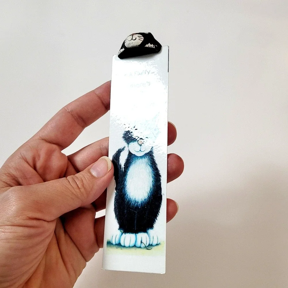 Vintage 90s Merryfield Pottery bookmark- black tuxedo cat- Mark Denman- Devon UK
